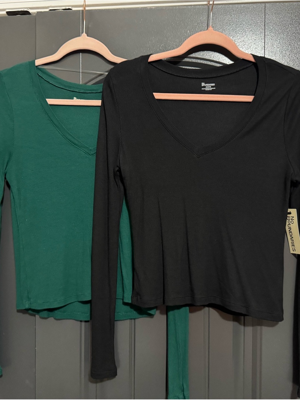 No Boundaries Long Sleeve V-Neck Top Duo - Black & Green